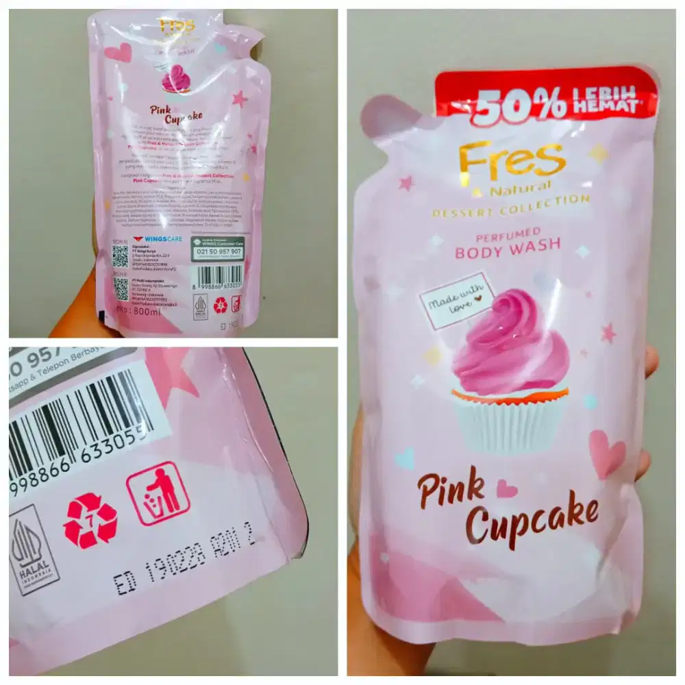 Fres and Natural Body Wash Pink Cupcake 800 Ml