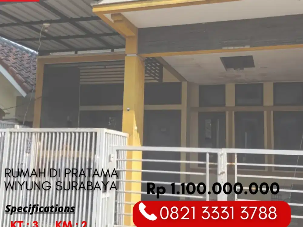 Dijual Rumah 3 Kamar 1 Miliaran di Pratama Wiyung Surabaya