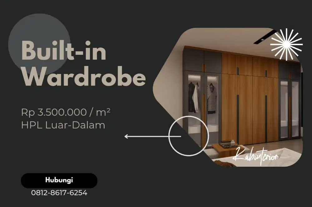 Custom Built-in Wardrobe Minimalist HPL Luar-Dalam