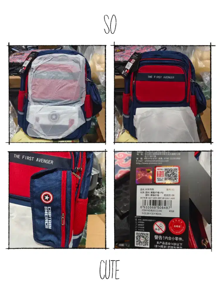 Tas Anak SD Marvell Captain America Merah Biru