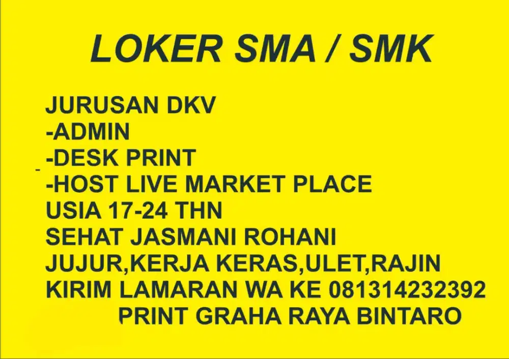 Lowongan kerja toko print dan atk