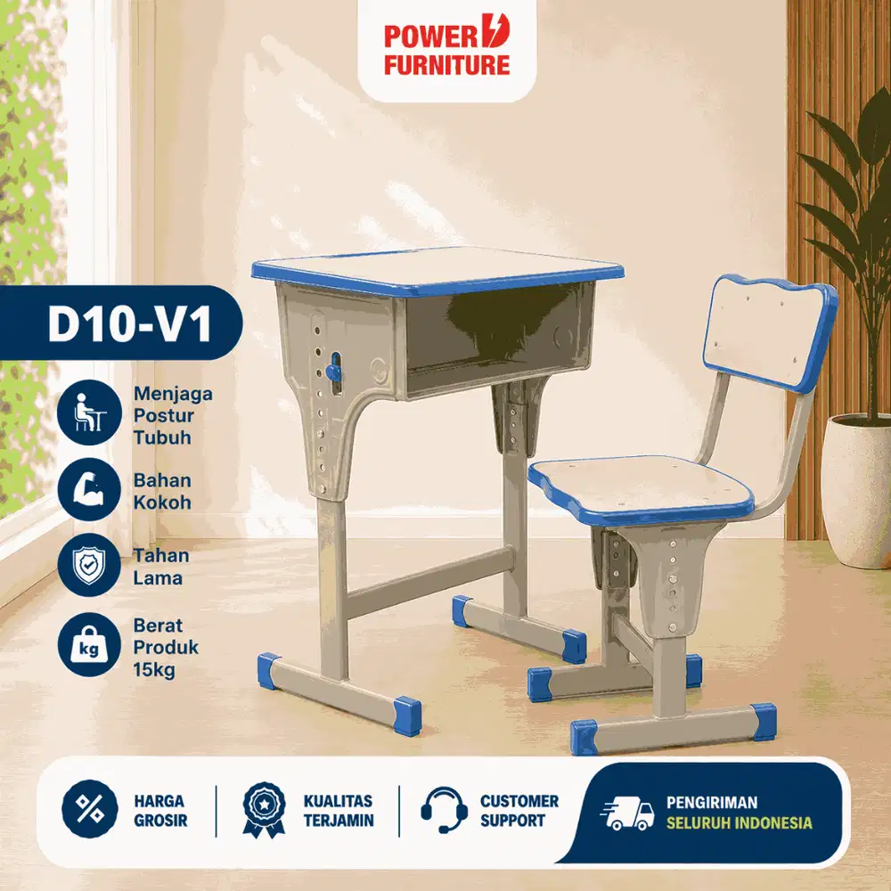 D10 - Meja Belajar Siswa | Set Meja Sekolah SD |  Kursi Sekolah