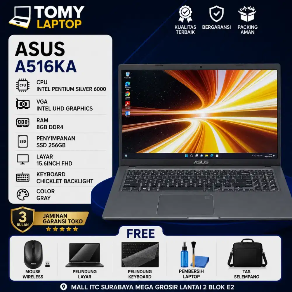 ASUS A516KA INTEL PENTIUM SILVER 6000 RAM 8GB SSD 256GB 15INCH FHD