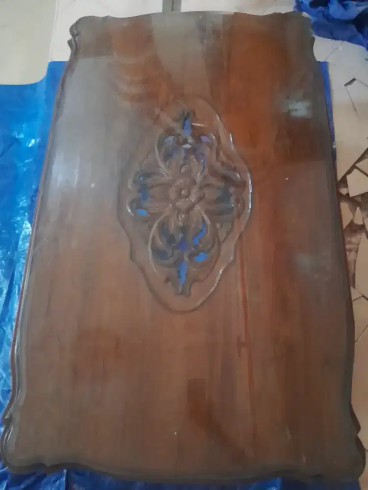 Meja kayu jati kaca