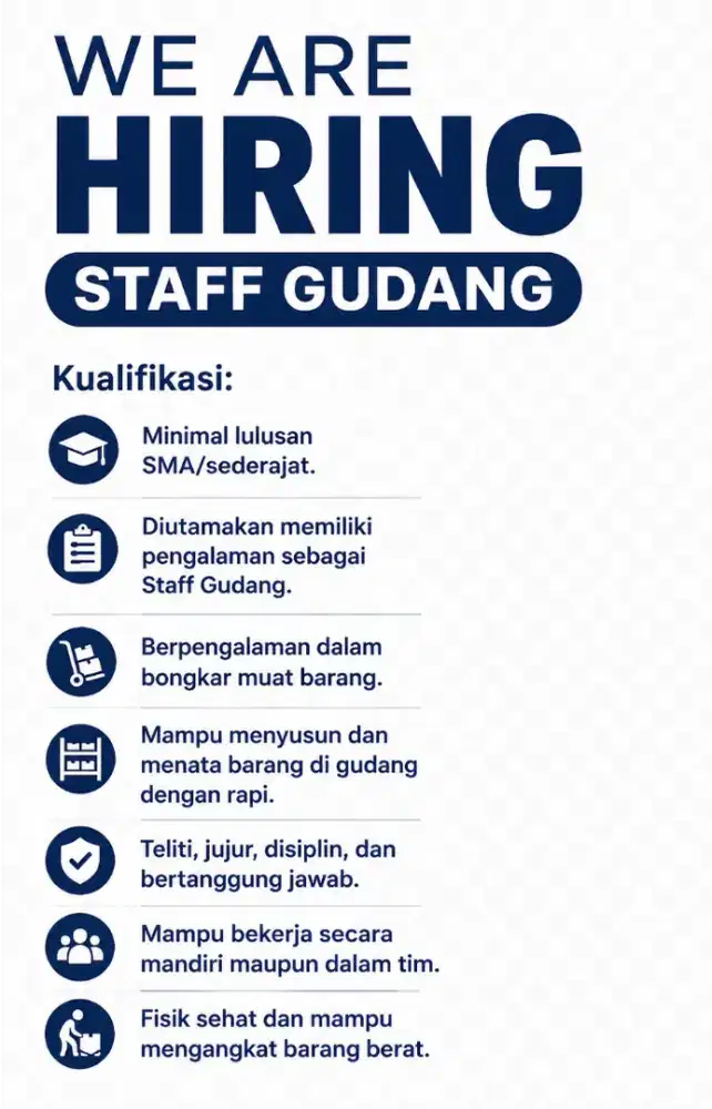 Dicari Staff Gudang Bongkar Susun Barang