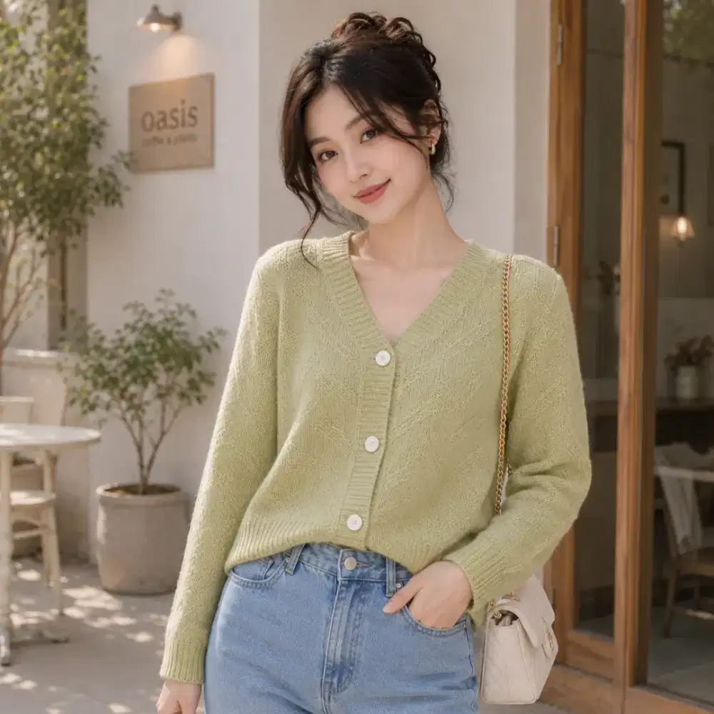 Cardigan Knit Wanita Olive Green