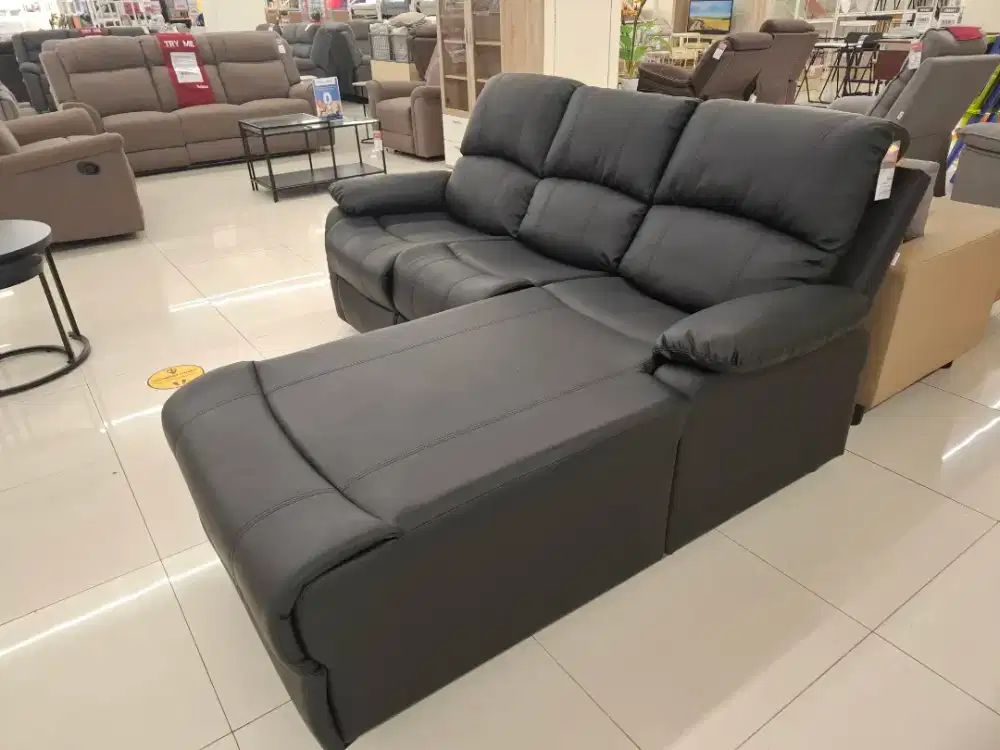 Sofa L Recliner Kulit Hitam Premium
