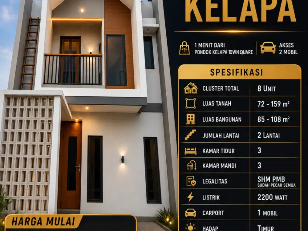 CLUSTER BARU PONDOK KELAPA 8 UNIT FREE BIAYA BIAYA LUAS 72 METER 4040