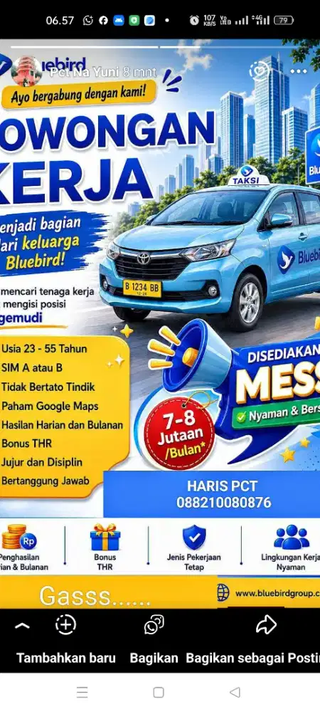 Lowongan Driver Taksi Blue bird