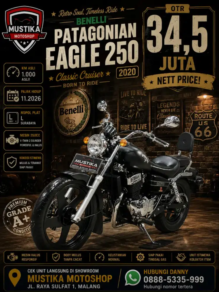 Hampir Davidson‼️Benelli PE 250 2020. KM 1rb. DANNY Mustika Sulfat