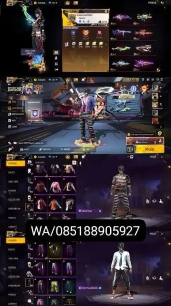 Jual akun FF sultan termurah 100 % amanah terpercaya
