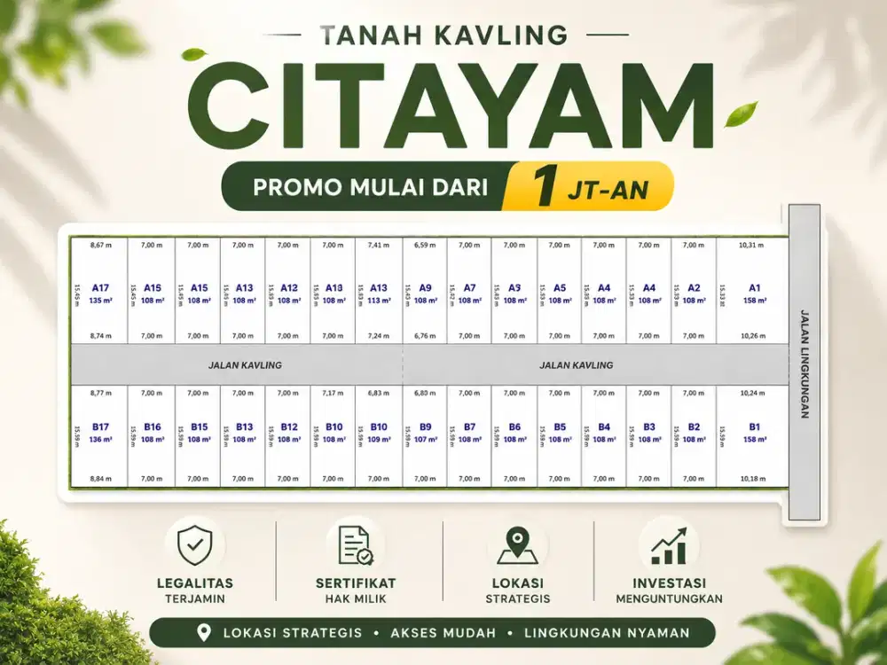 Tanah Kavling 1 Jt-an Dekat Stasiun Citayam, SHM