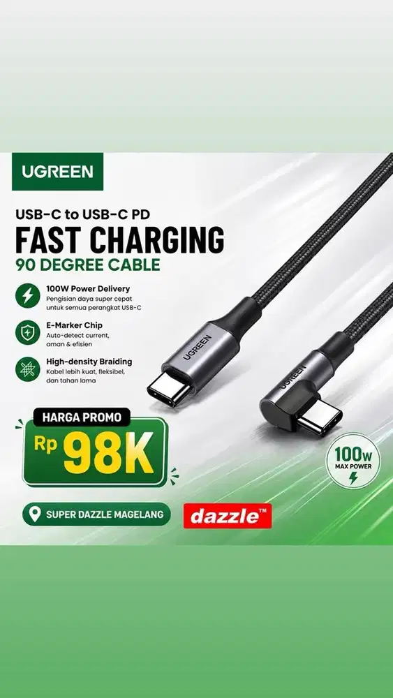 Kd ugreen c to c 240 watt nylon 1m black