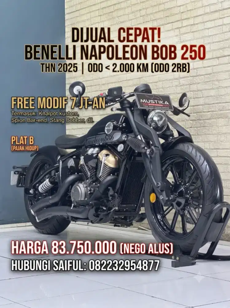 Odo 4rb Simpenan!!Beneli Napoleon Bob 250cc 2025 Plat B Mulus-Mustika