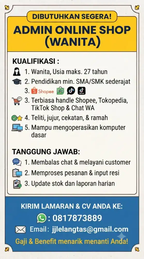 Dicari Admin Onlineshop