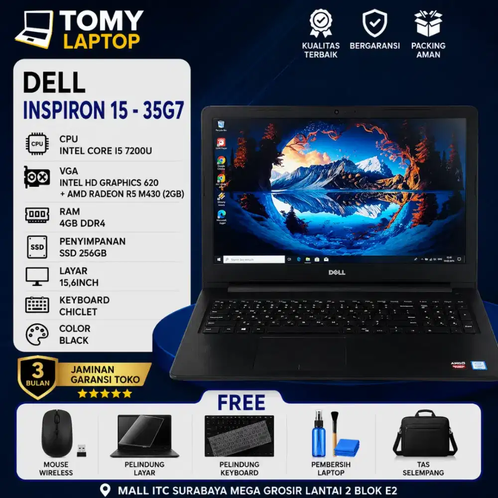 DELL INSPIRON 15-35G7 INTEL CORE I5 7200U DUAL VGA RAM 4GB SSD 256GB
