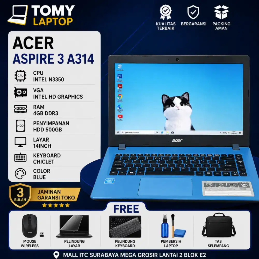 ACER ASPIRE 3 A314  INTEL N3350 INTEL HD GRAPHICS 500 RAM4GB HDD 500GB