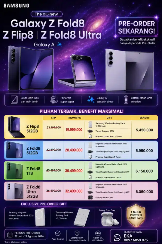 (PROMO TERBATAS) PO SAMSUNG GALAXY Z FOLD 8 12/512GB GARANSI RESMI