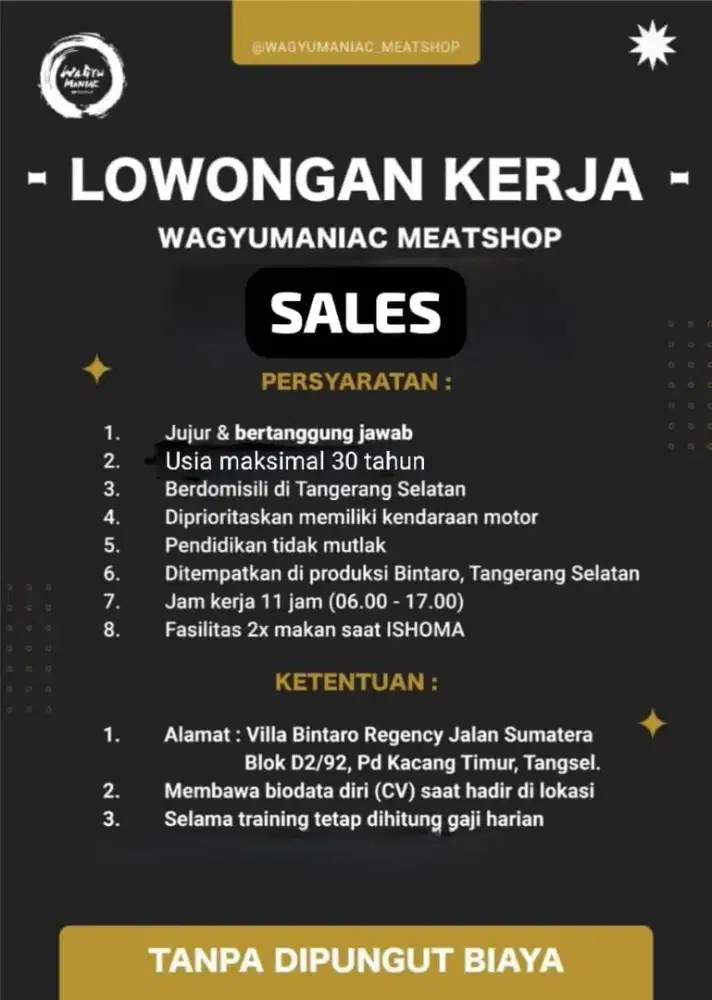 DI BUTUHKAN SEGERA SALES TOKO