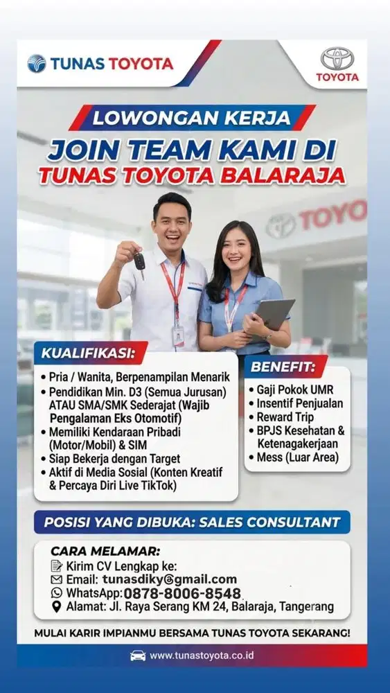 Dicari sales berpengalaman di bidang otomotif