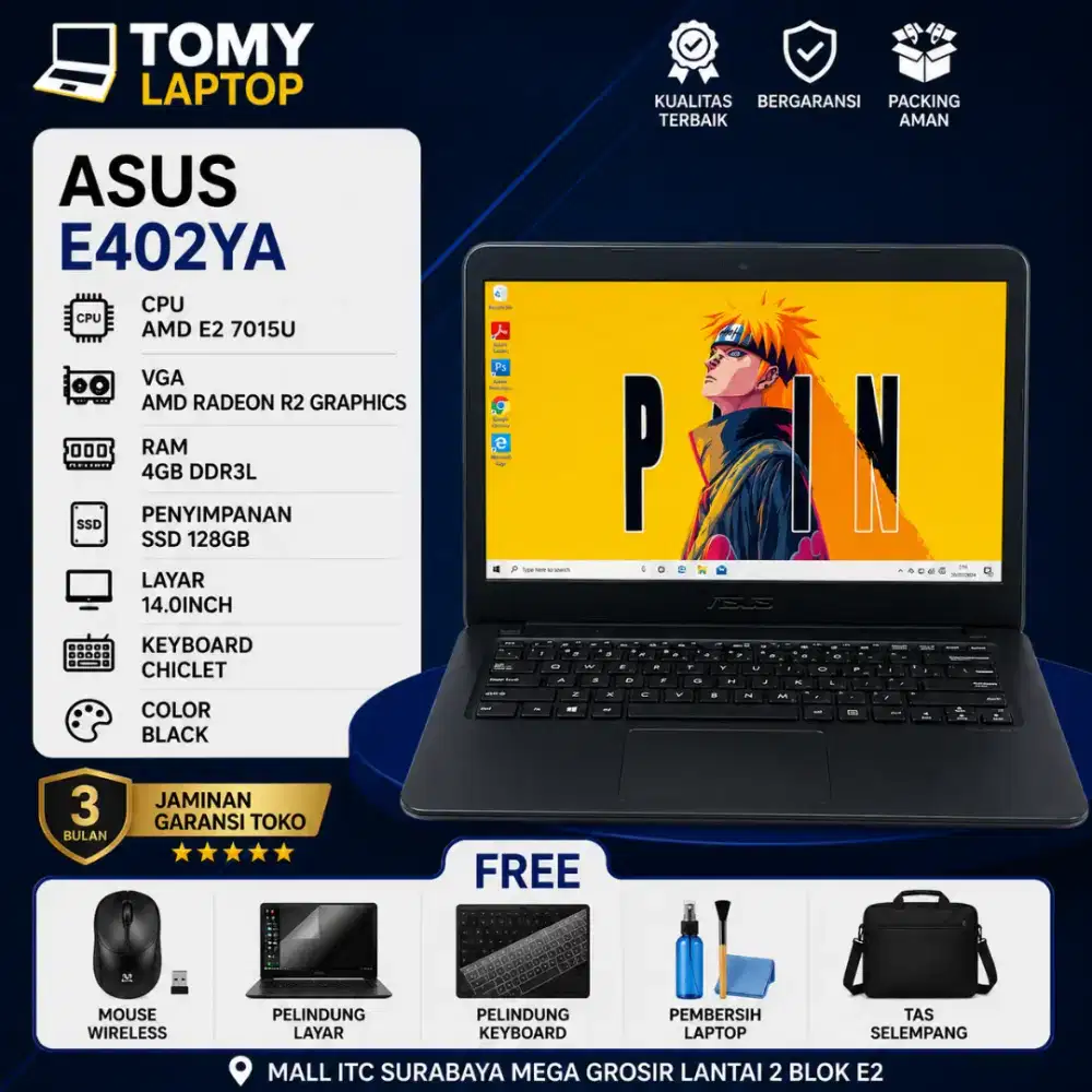 ASUS E402YA AMD E2 7015U AMD RADEOM R3 RAM 4GB SSD 128GB 14INCH