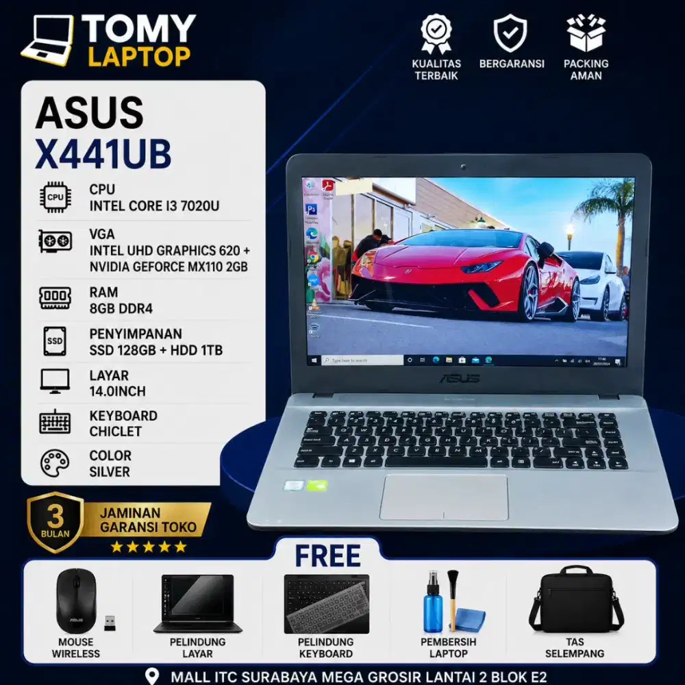ASUS X441U INTEL CORE I3 7020 DUAL VGA DAN DUAL PENYIMPANAN 14INCH