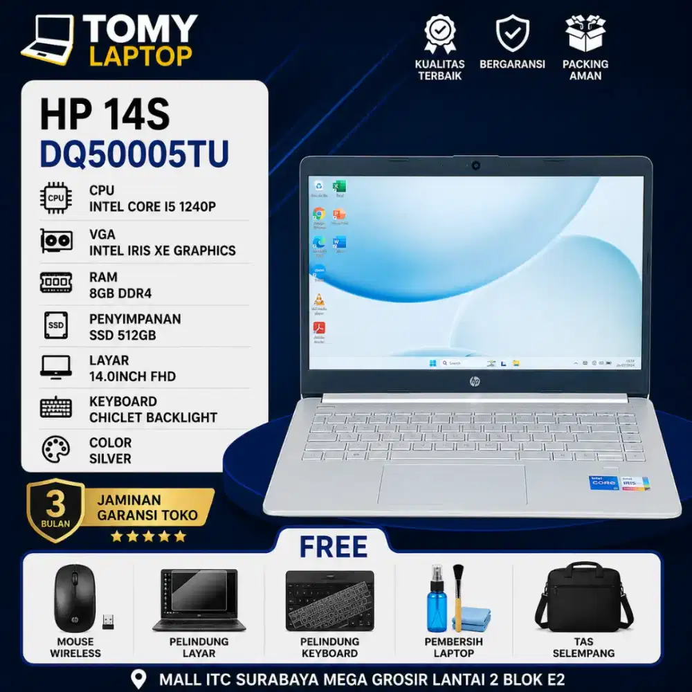 HP 14S DQ5005TU INTEL CORE I5 1240P RAM 8GB SSD 512GB 14INCH FHD