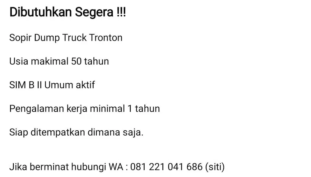 Lowongan Kerja DT Tronton