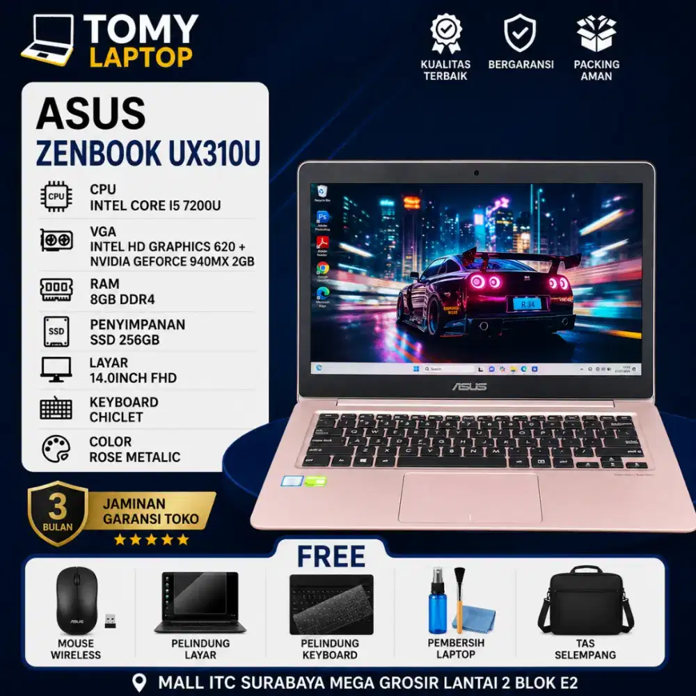 ASUS ZENBOOK UX310U INTEL CORE I5 7200U DUAL VGA RAM 8GB SSD 256GB
