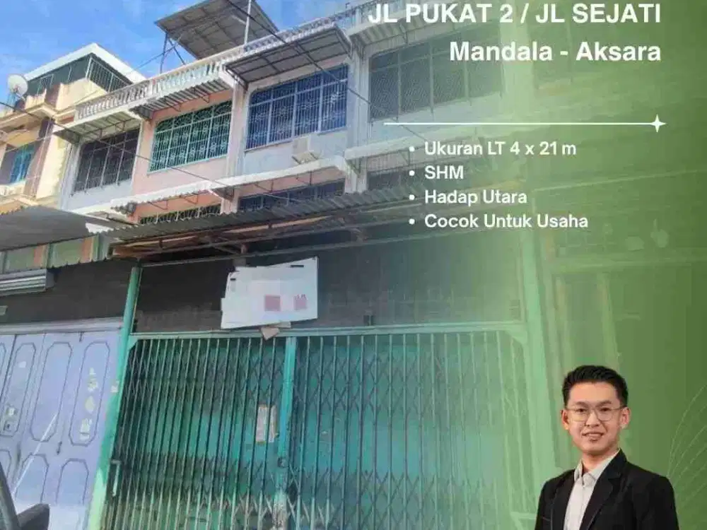 DIJUAL RUKO PINGGIR JALAN STRATEGIS DI JALAN PUKAT 2 AREA MANDALA - AKSARA