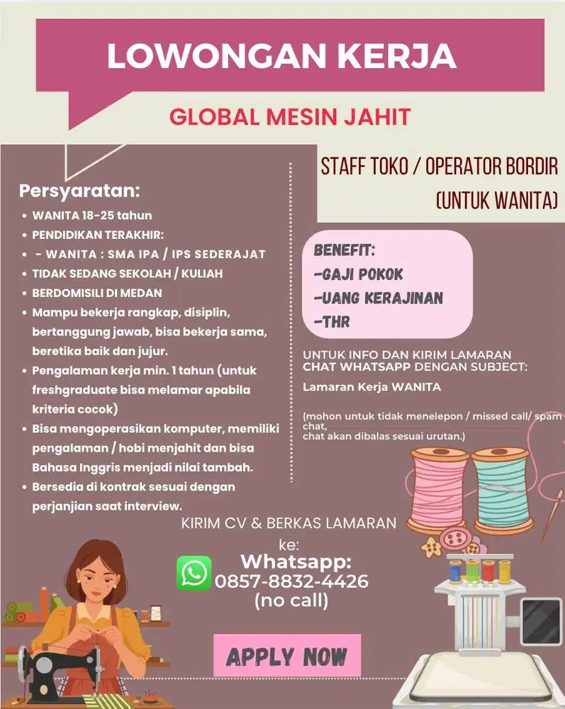 [DIBUTUHKAN SEGERA!!] Lowongan Kerja KARYAWAN TOKO PRIA / WANITA
