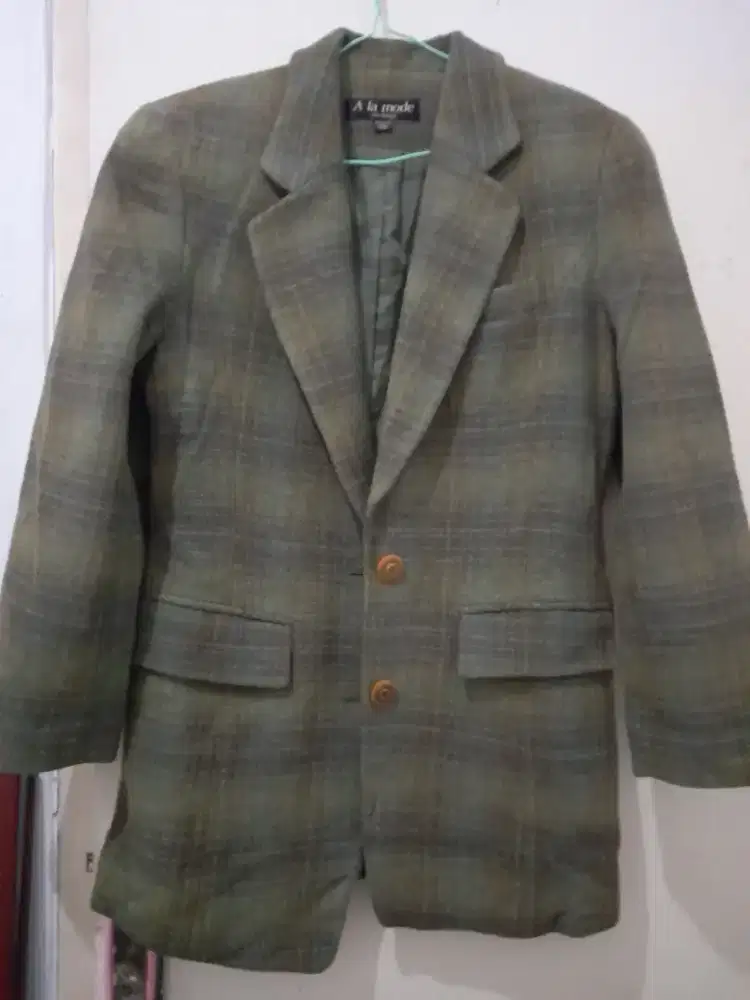 Blazer wanita model Tartan brand luar