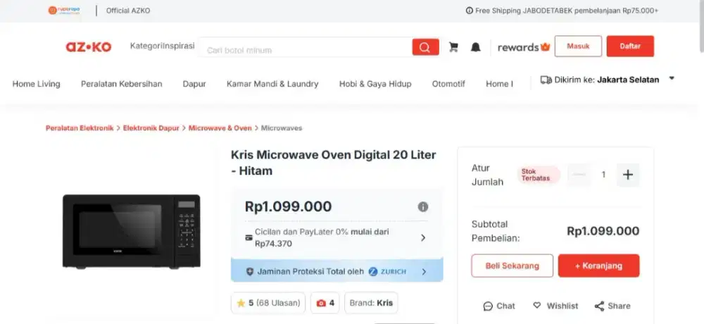 Kris Microwave Oven Digital 20 Liter - Hitam