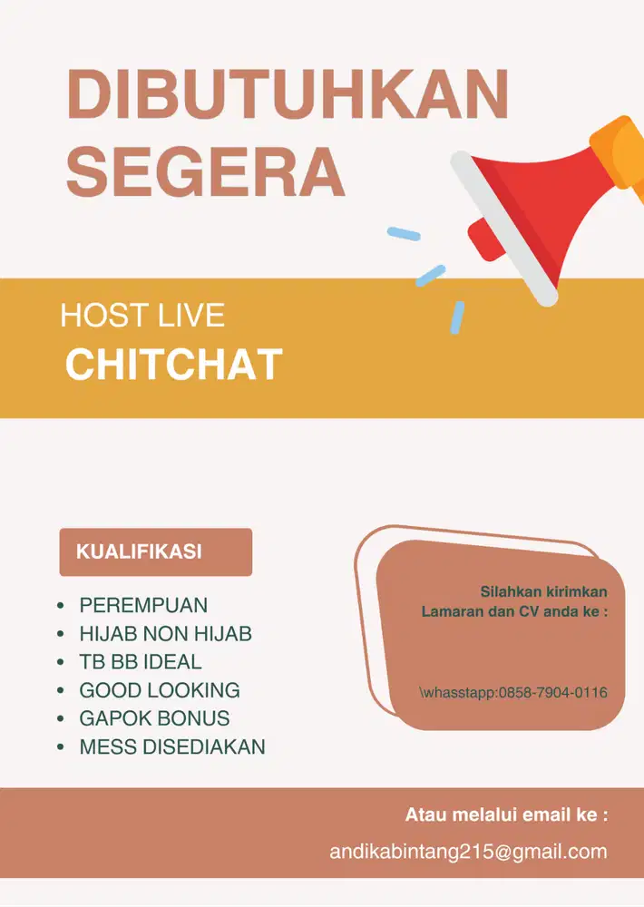 LOKER HOST LIVE GAME DAN CHITCHAT LOKER TIDAK DI PUNGUT BIAYA