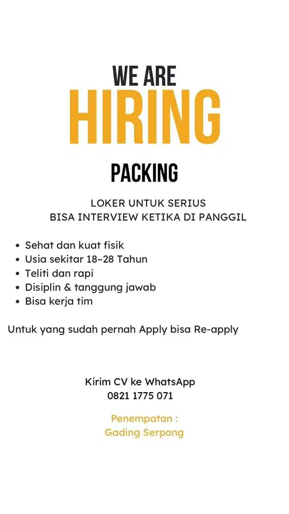 Dicari segera host live & packing