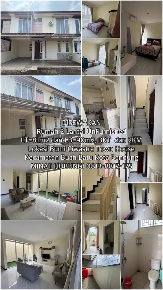 Disewakan Rumah 2 Lantai Claster Bumi Ciwastra Town House Kota Bandung