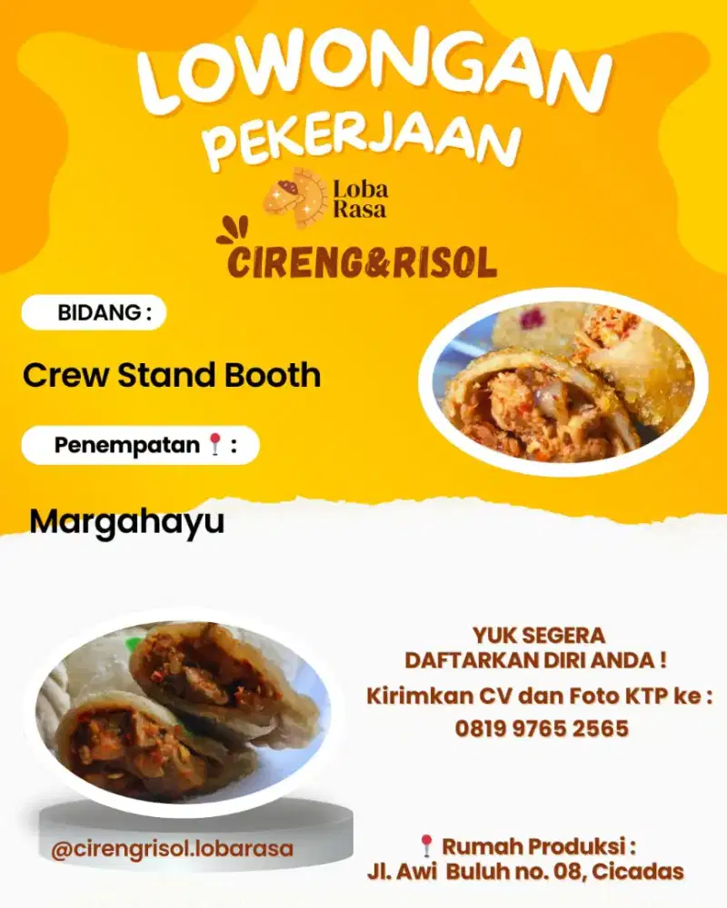 Dibutuhkan karyawan jaga booth (gerobakan)