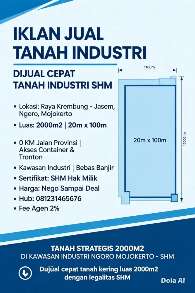 JUAL CEPAT (SANGAT BU) Tanah Untuk gudang dan Industry harga borongan