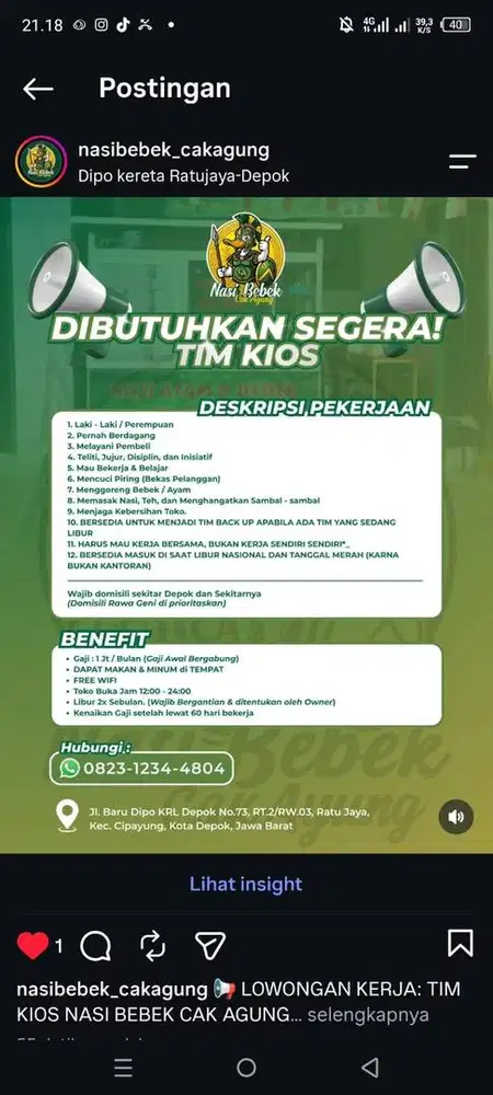 Lowongan Penjaga Nasi Bebek