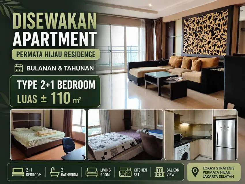 Disewaka Apartment Permata Hijau Residence 2+1 Bedroom Furnished