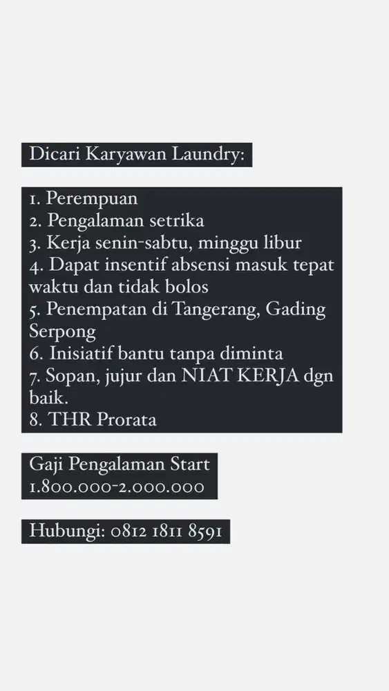 KARYAWAN SETRIKA UAP LAUNDRY PENGALAMAN