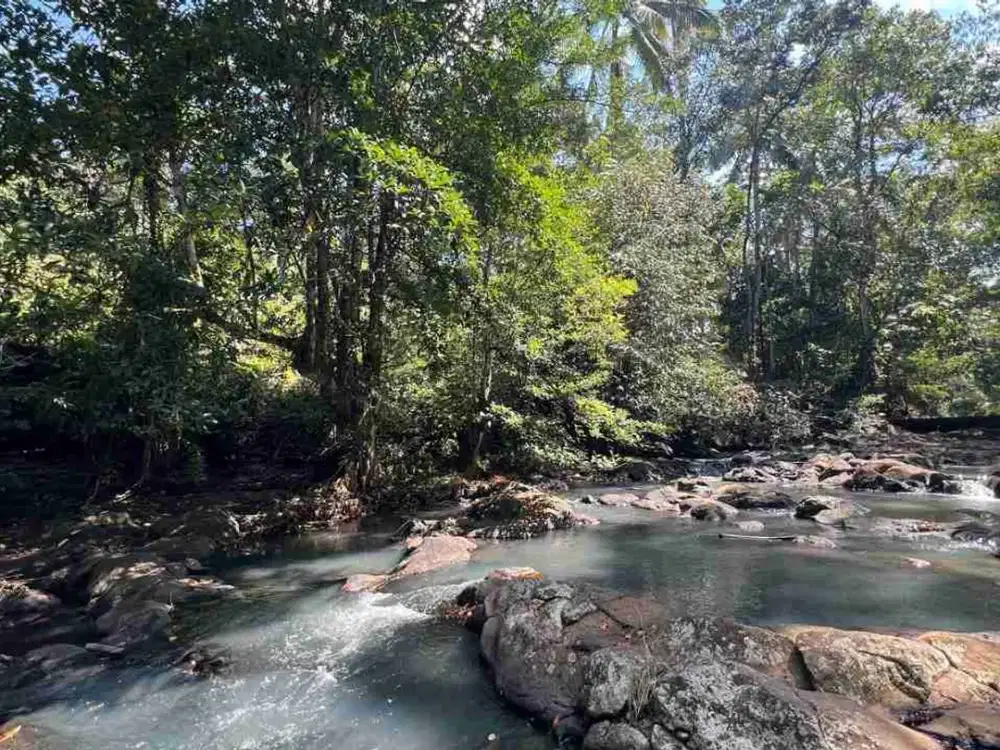 jual tanah Luas kecil dekat air terjun Los sungai bersih berbatu di tabanan bali.