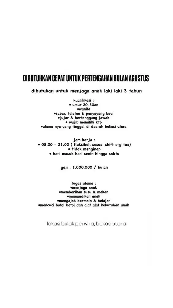butuh cepet jaga anak 3 thn