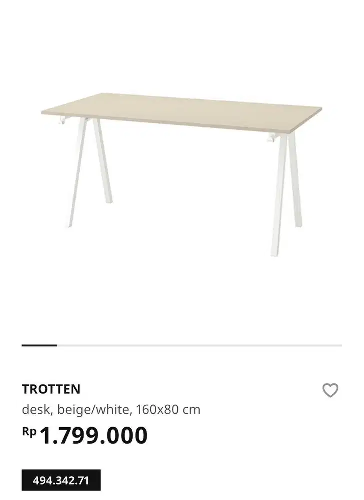 Meja Kantor 160x80 cm IKEA TROTTEN beige/white
