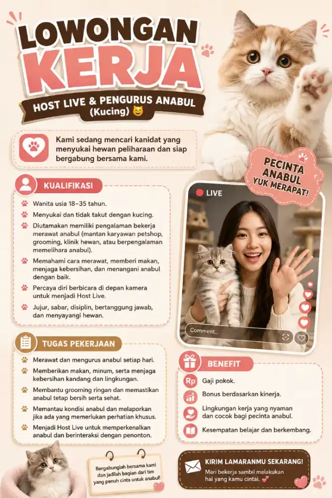 Dicari Host Live & Pengurus Anabul