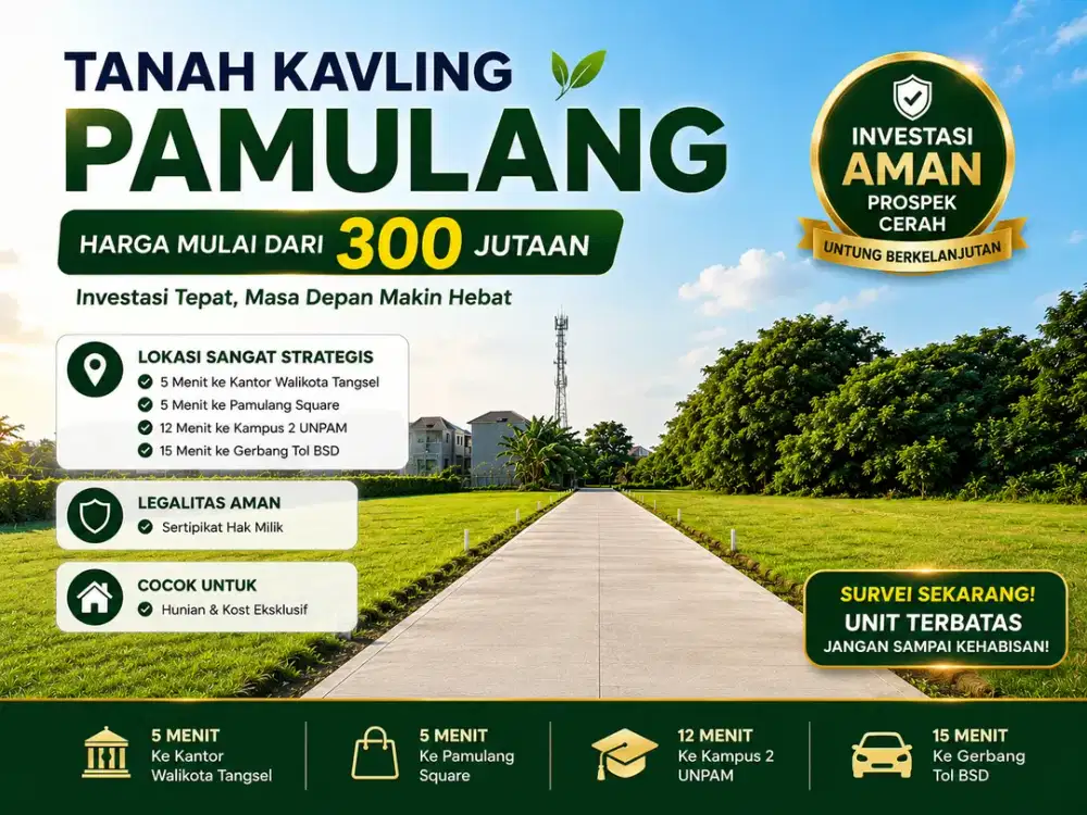 Kavling Tanah SHM, 5 Menit ke Kantor Walikota Tangsel