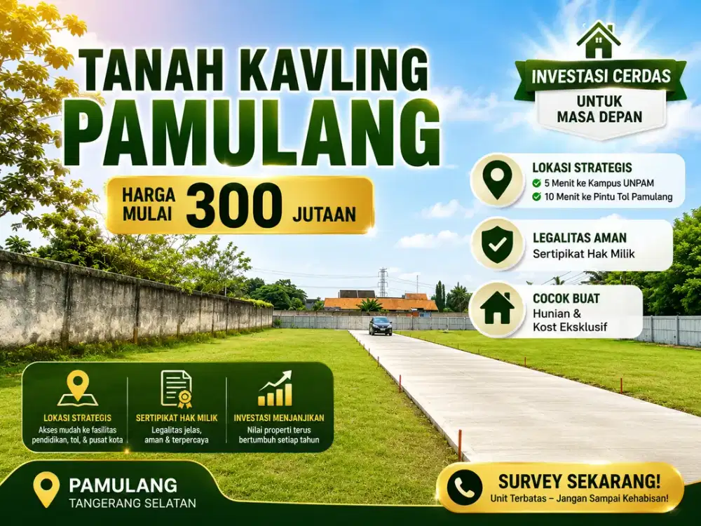 Tanah Kavling Murah, 5 Menit Kampus UNPAM, Terima SHM per Unit