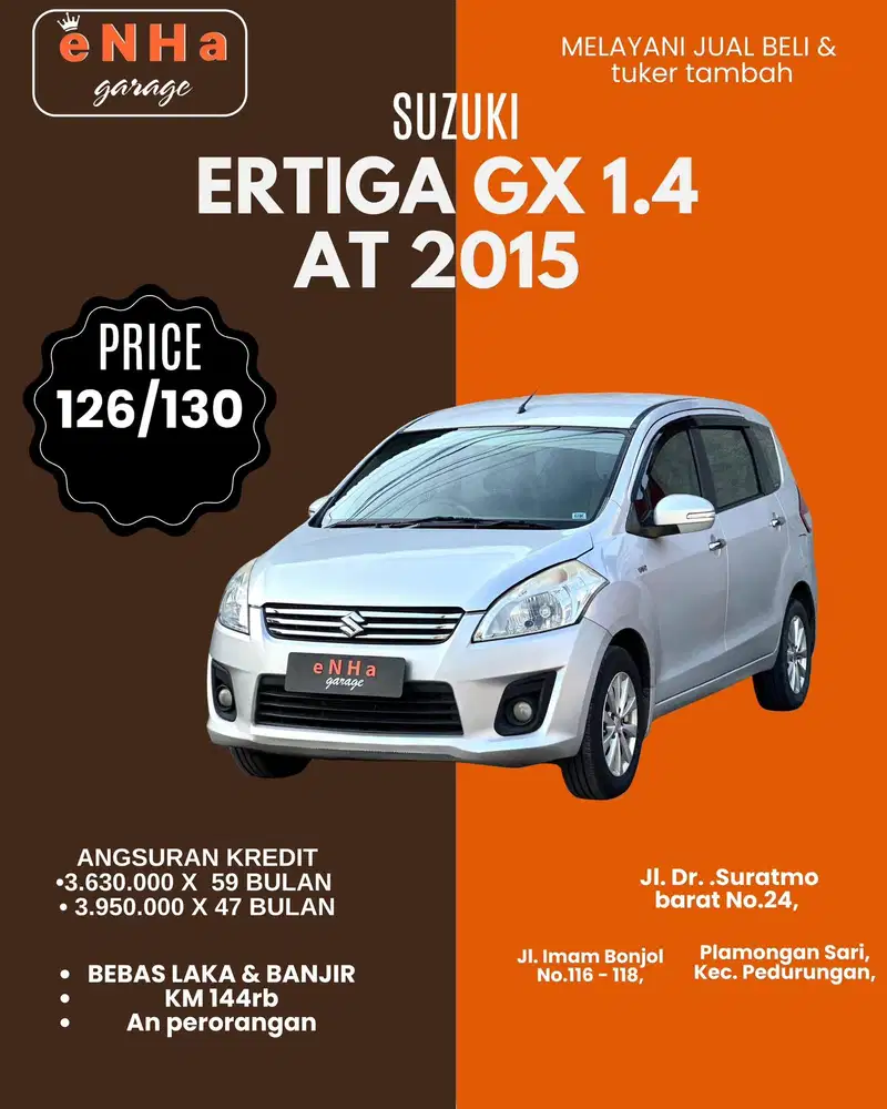 Ertiga GX 1.4 Matic 2015 Termurah Plat H