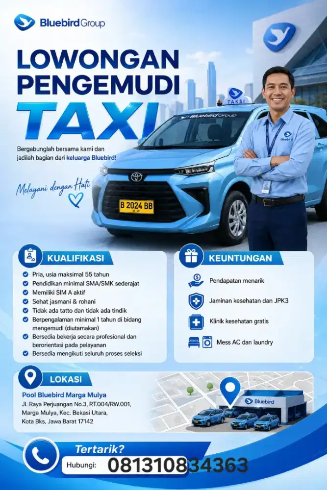 Jasa transportasi taxi membutuhkan supir/driver/pengemudi
