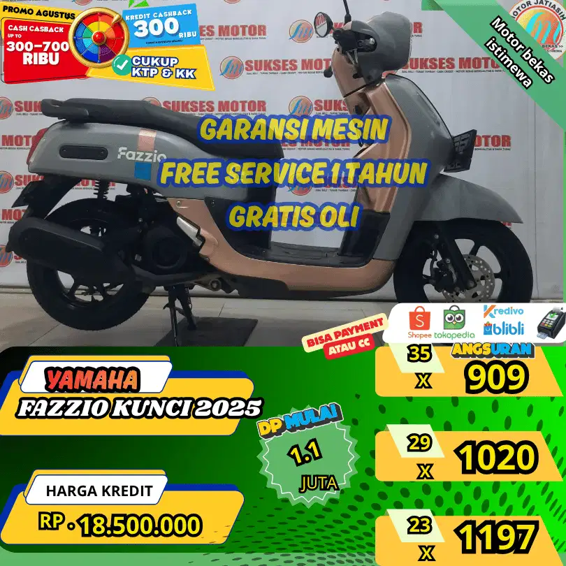YAMAHA FAZZIO NEO 2025 BISA PAYMENT SPYLATER KREDIVO &CC (SUKSESMOTOR)